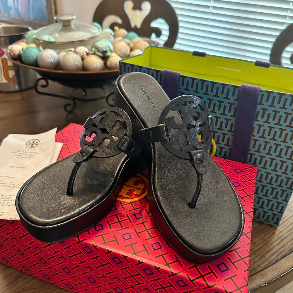 Tory Burch Black Women's Wedge Miller Sandals